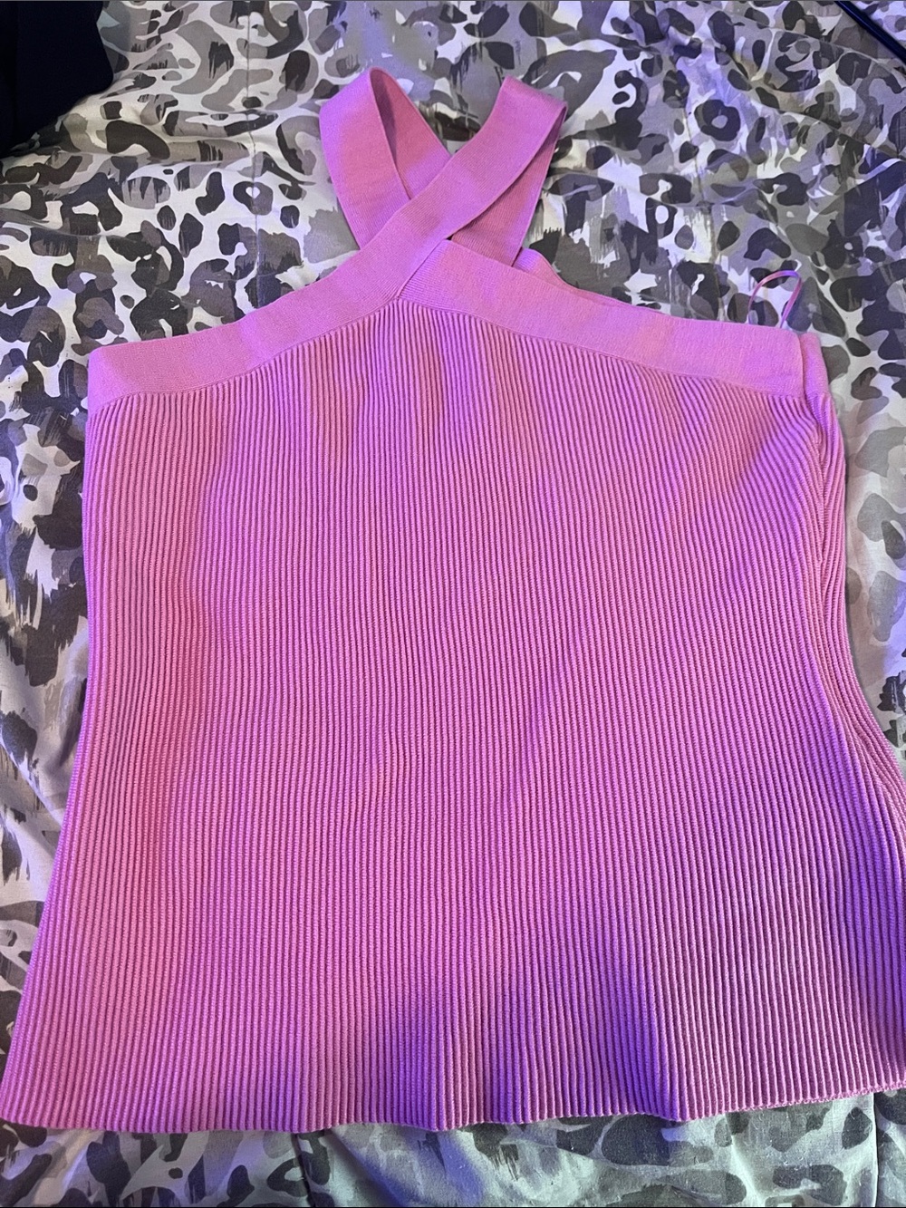 INC International Concepts Pink Ribbed Cross-Strap Tank Top